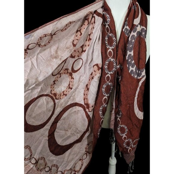 Pashmina Rust And Cream Bubble Print Scarf - Picture 7 of 14